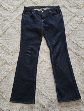 ZARA Womens Bootcut Jeans Size 32 Navy Blue Embellished Pockets Mid to Low Rise